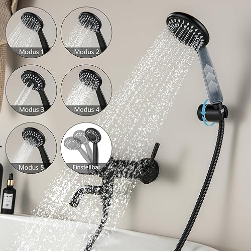 BAITUJIE Badewannenarmatur Schwarz, Mischbatterie Badewanne mit 3 Funktionen Handbrause Wasserhahn Bad Schwarz Matt mit 90° Drehbaren Auslauf Armaturen Badewanne - Cheap-Us