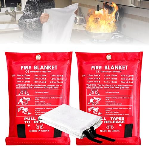 Mineup 2 Stück Löschdecke Küche Feuerlöschdecke, 120x120cm Glasfaser Brandschutzdecke, Fireshield Decke, Fireshield Löschdecke Original Wiederverwendbar für Fettbrände Fettbrand Küche Kamin Grill Auto - Cheap-Us