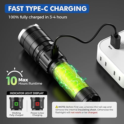 GEARLITE Taschenlampe LED Aufladbar, 10000 Lumen LED Taschenlampe Extrem Hell mit 3 Modi, IP65 Wasserdichte Taschenlampe Zoomable für Camping, Wandern, Outdoor, Notfall - Cheap-Us