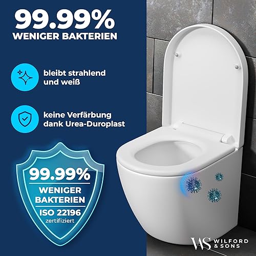 Wilford & Sons PREMIUM Toilettendeckel - WC Sitz mit Absenkautomatik - Klodeckel D-Form weiß - Hochwertige Klobrille, Toilettensitz Klo Deckel abnehmbar, Einfache Reinigung - Toilettenbrille Duroplast - Cheap-Us