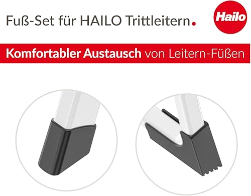 Hailo Leiter-Fuß-Set - Ersatzfüße für Leifheit Haushaltsleitern - 40 x 24 und 35 x 24 mm Holme - 4 x Leiterfüße - Schwarz - Cheap-Us