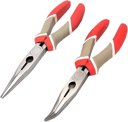 2er SET Kraft Spitzzange Elektriker Flachrundzange Telefonzange Telefon Zange Gerade Gebogen 20cm Radiozange 24-301-34-111 - Cheap-Us