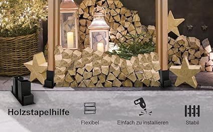 Izrielar Holzstapelhilfe, 4 Stück Metall Holzstapelhalter, Stabile Brennholz Lagerregal, für Innen und Außen Brennholz Kaminholzregal (Schwarz) - Cheap-Us