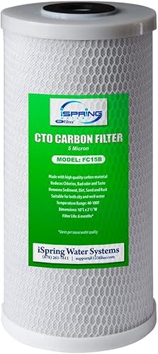 iSpring FC15B Hochkapazitäts-Aktivkohle-Blockfilter-Ersatzkartusche für Wasserfiltersysteme unter dem Waschbecken und im ganzen Haus, 5-Mikron 10 'x4,5' - Cheap-Us