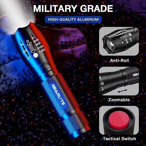 GEARLITE LED Taschenlampe Batteriebetrieben 2 Stücke, 2000 Lumen Taschenlampe LED Extrem Hell mit 5 Modi, IP65 Wasserdicht Taschenlampe Kinder für Camping, Wandern, Outdoor, Notfall - Cheap-Us