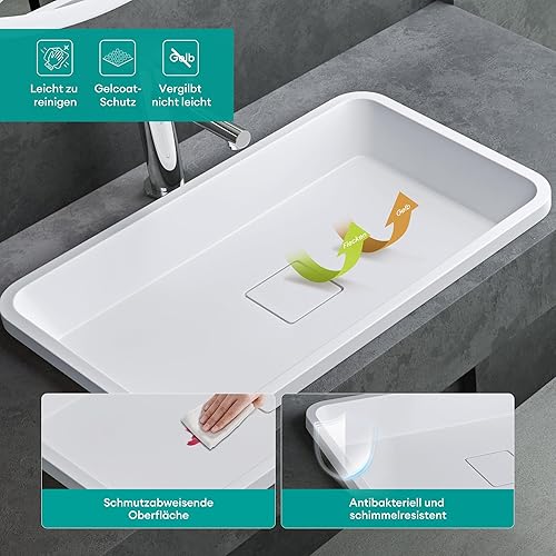 Mai & Mai Waschbecken mineralguss Einbauwaschbecken ca. 53x33x10,5 cm (BxTxH) in Anthrazit matt mit Ablaufabdeckung Col104 - Cheap-Us