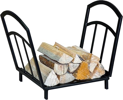 Loywe Holzkorb Kaminholz 40.6X31.7X39.4CM Metall Brennholzkorb Holzwiege Kamin Feuerholzkorb für Innen und Außen mit Stabilem Sockel & Griffen in Schwarz - Cheap-Us