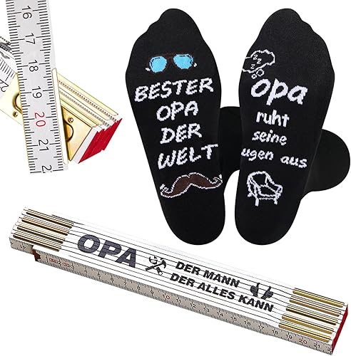 SATINIOR Opa Geschenk Set 2 Meter Holz Opa Zollstock mit Gravur Kreativer Gliedermaßstab Lustige Opa Baumwolle Socken 36-42 Opa Geburtstagsgeschenk für Männer Großvater Vatertag Weihnachten - Cheap-Us