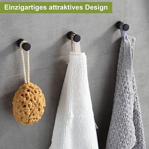 BVL Matte Schwarz Handtuchhaken, 5 Stück Rostfreies Metall Wandhaken, Self Adhesive or Wall Mountable Kleiderhaken für Bad Küche - Cheap-Us