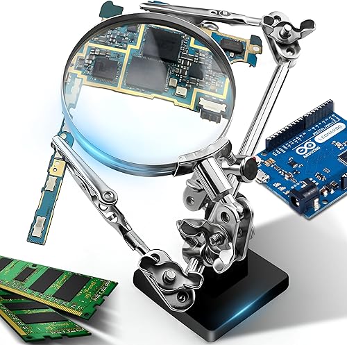 Retoo Löthilfe dritte Hand mit 2,5X Lupe und 2 helfende Hände, Lötstation mit Lupenlampe und 2 Flexible Metallarme für Handwerk Liebhaber, Schweißer, Schmuckhersteller, Lötkolben Station, Löt Zubehör - Cheap-Us