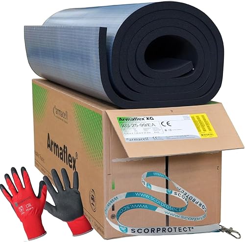 Armaflex Armacell original XG Kautschuk Platten selbstklebend + rote Handschuhe (schwarz, Isolierstärke 25 mm, 1000 x 4000 mm) - Cheap-Us
