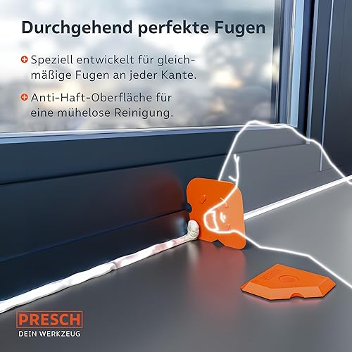 Presch Fugenglätter Set 5tlg. - Makellose Fugen dank extrem gerader Kanten - Spezialnoppen für leichtes Aufheben - Ideal für Dichtstoffe wie Acryl, Silikon uvm. - Silikon Abzieher inkl. Box - Cheap-Us
