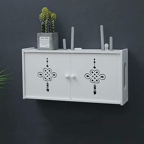 MNBVH Router-Wandregal, weiß, Aufbewahrungsbox für WLAN-Router, TV-Decoder, Aufbewahrungsbox für Wand, Router Storage Box, Holz-Plastik, A - Cheap-Us