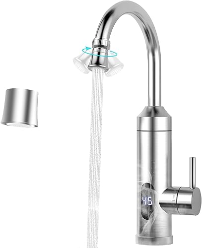MSYLF 230V Durchlauferhitzer Elektrischer Wasserhahn Edelstahl Küchenamatur mit ablesbarer LED Temperaturanzeige für Campingküche, Wohnmobil, küche, Garage Halle, Wasserhahn mit Heizung 3-3,5KW - Cheap-Us