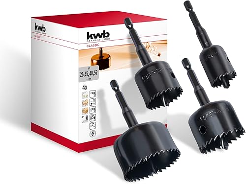 kwb 4 tlg. Lochsägen Set Ø 26, 35, 40 und 52 mit Sechskantschaft für Akkuschrauber, Dreh- und Schlagbohrmaschinen, guter Schneidleistung, hoher Präzision und vielseitigen Anwendungsmöglichkeiten - Cheap-Us