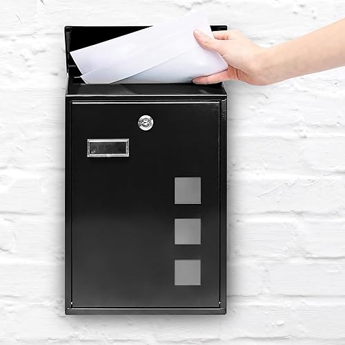 Relaxdays 10017417_B Schwarz Design Briefkasten aus Metall 25x40 cm, 40 x 25 x 10 cm - Cheap-Us