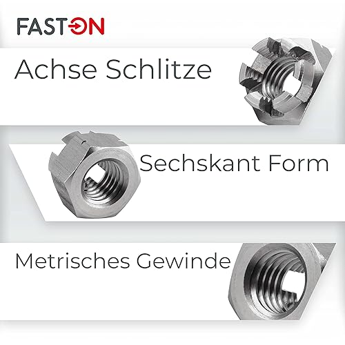 FASTON® Kronenmutter M6 DIN 935 rostfreier Edelstahl A2 V2A (10 Stück) Sicherungsmuttern Kronenmuttern Sechskantmutter Stoppmuttern Sechskant-Muttern Sicherungsmutter Muttern Rostfrei - Cheap-Us