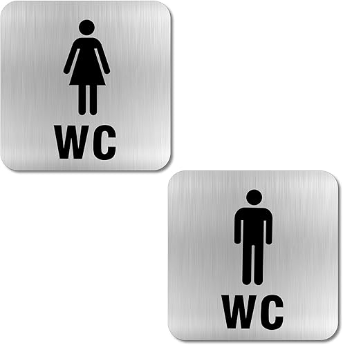WC Schild Selbstklebend, 2 Stück Toilettenschilder Damen Herren, Edelstahl Toilettenschild Selbstklebend, Ideales Gäste WC Schild, WC Aufkleber, Türschild WC, Schild WC, Schild Toilette - Cheap-Us