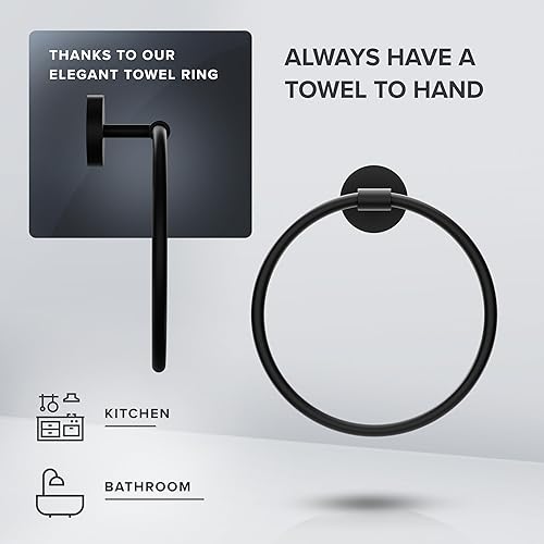 ovimar Handtuchring Halsnoy | rund | schwarz | ohne Bohren | Zeitloses Design | zum Kleben | Handtuchhalter für das Badezimmer - Cheap-Us