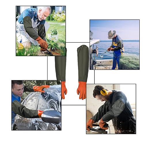 Huamirra Teichreinigungshandschuhe, langer Abschnitt Sicherheitshandschuhe, Gummihandschuhe Lang, PU Teichhandschuhe Wasserdicht, Teichpflege Handschuhe & Arbeitshandschuhe Wasserdicht, 70 cm, Orange - Cheap-Us