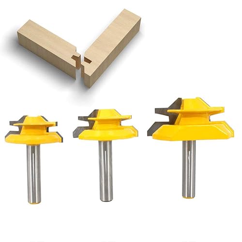 BIGP 3 Stück 45 Grad Verleimfräser Gehrung Fräse Set, 8 mm Schaft 45° Lock Miter Router Bit, 1-3/8', 1-1/2', 2' Schnittdurchmesser Verleimfräser Gehrung Verleimfräser Oberfräser - Cheap-Us