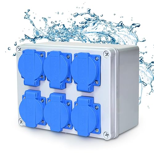 Wandverteiler Stromverteiler 6x230V IP54 Baustromverteiler Innen Verdrahtet Stromverteiler Aussen Wasserdicht für Indoor Outdoor-Bereich, Werkstätten und Fabriken 16A - Cheap-Us