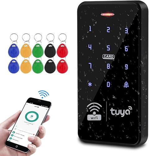 FUSYTULY WiFi Tuya Zugangskontrolle Tastatur IP68 Wasserdicht RFID Access Controller 125KHz 13.56MHz Doppelfrequenz Berühren Tastatursystem + 10pcs Schlüsselanhänger - Cheap-Us