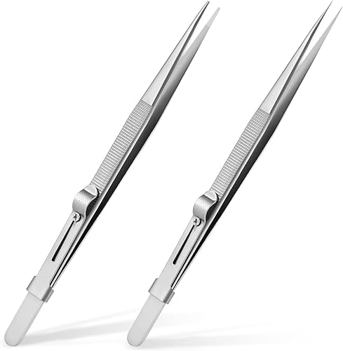 EHDIS ESD 2 Stück Pinzette Set, Abschließbar, Anti-Statik-Edelstahl Edelstahl Präzise ESD Pinzette, 2 gerade für Reparatur Werkzeug für Elektronik, Schmuckherstellung, Industrie - Cheap-Us