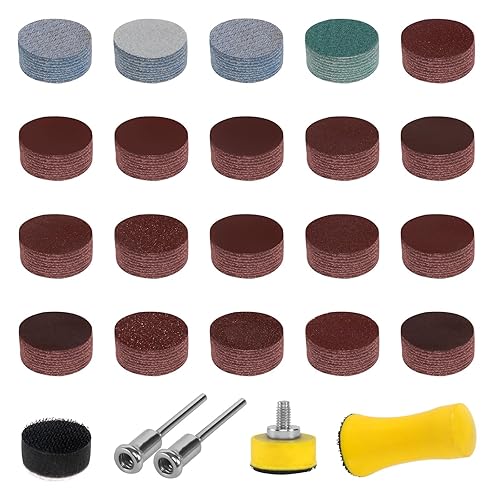 Schleifpapier Klett Nasse Trockene, 200 Stück 25mm Schleifpads Runde Sandpapier, Schleifwerkzeug Mit 1/8 Zoll-Schaft Schleifpapier Set für Holz Metall Spiegel Schmuck Polieren (Körnung 40-7000) - Cheap-Us