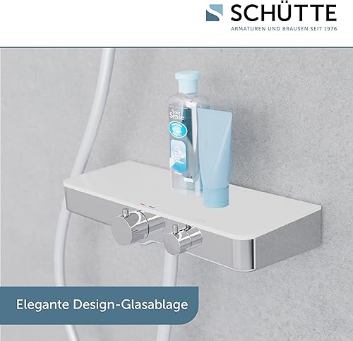 Schütte 60536 Ocean Thermostat Duscharmatur Set, Mischbatterie Verbrühschutz bei 38 Grad, Armatur Einhebelmischer Dusche mit Ablage aus Sicherheitsglas, Grau, Anthrazit - Cheap-Us