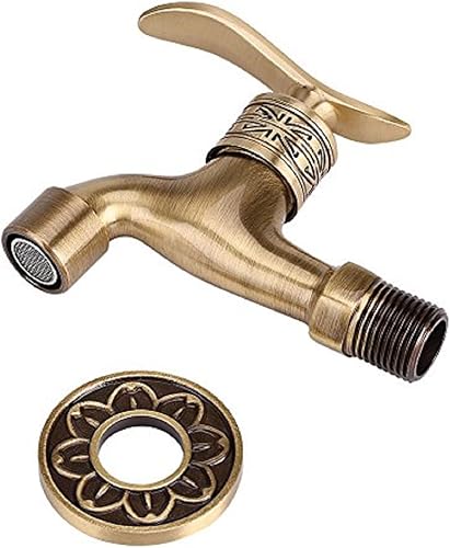YUMILI G1/2' Vintage Massivem Messing Wasserhahn, Antike Art-Messing Wasserhahn Und Wandmontage Wäsche Kaltwasserhahn, Wasserhahn Für Küche Spüle Badezimmer Waschmaschine Und Den Pool - Cheap-Us