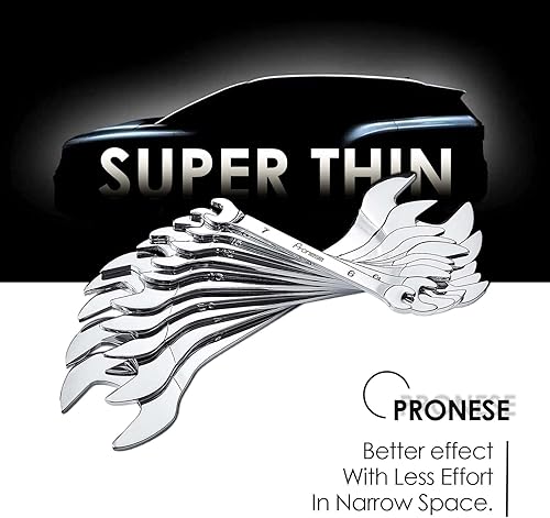 Pronese 10-teiliges superdünnes Maulschlüssel-Set, Karbonstahl mit Hochglanzpolitur, metrisch, inklusive 6 ~ 27 mm, in einer Rolltasche verstaut - Cheap-Us