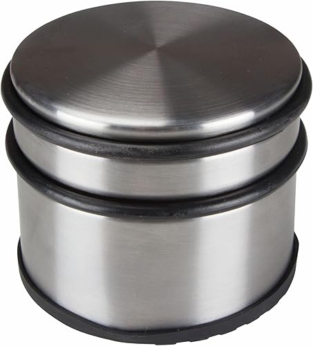 Perel Edelstahl-Türstopper, ohne Bohren, mit rutschfester Gummibasis, 75 mm hoch und 90 mm Durchmesser, für einen subtilen aber effektiven Griff, ideal für jedes Interieur, grau, 1 kg - Cheap-Us