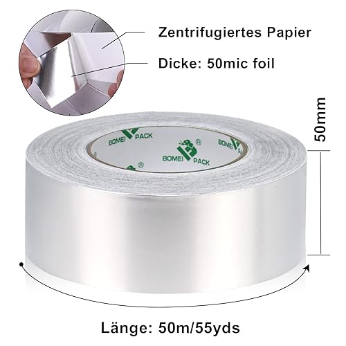 BOMEI PACK Aluminium Klebeban 2 Rollen 50mm x 50 m, selbstklebendes Alu-Klebeband-Aluband, Wasserdichtes- und hitzebeständiges Band zum Versiegeln, Reparieren und Isolieren - Cheap-Us