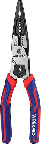 WORKPRO Spitzzange 200mm Flachrundzange Multifunktionale Zange Cr-V Stahl Drahtschneider zum Abisolieren Kabelschneiden Crimpen für Heimwerker, Profis, DIY, Reparatur - Cheap-Us