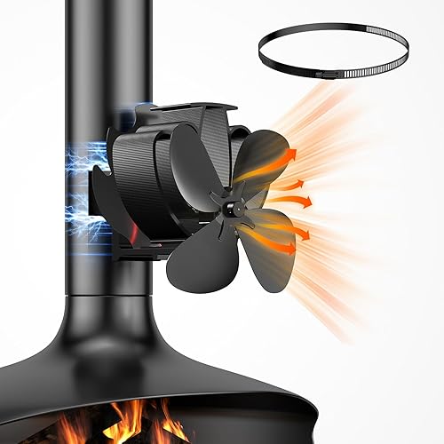 Kaminventilator Magnetisch, Geräuscharmer Ofenventilator ohne Strom, Perfekt für Kaminöfen und Holzöfen, Mit modifizierter Umlenkplatte,Effiziente Wärmeverteilung für Ihr Zuhause, Ersatzring 1 - Cheap-Us