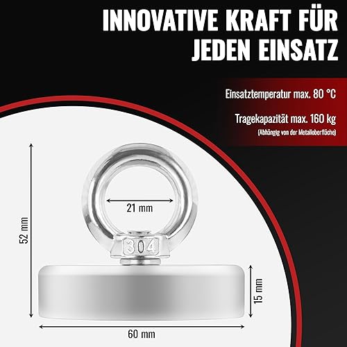 POPPSTAR 10 Stück Ösenmagnete (Haftkraft 36 kg, Durchmesser 32mm) Neodym Magnete extra stark mit Öse - Cheap-Us