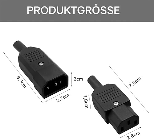 Powice 4 pcs Kaltgerätestecker AC 250V C14 C13, Kaltgerätebuchse, Buchse Stromanschluss 10A 3 Polig IEC 320 Kaltgerätestecker für Computer Netzanschluss-Verlängerung, Kaltgeräteverlängerung - Cheap-Us