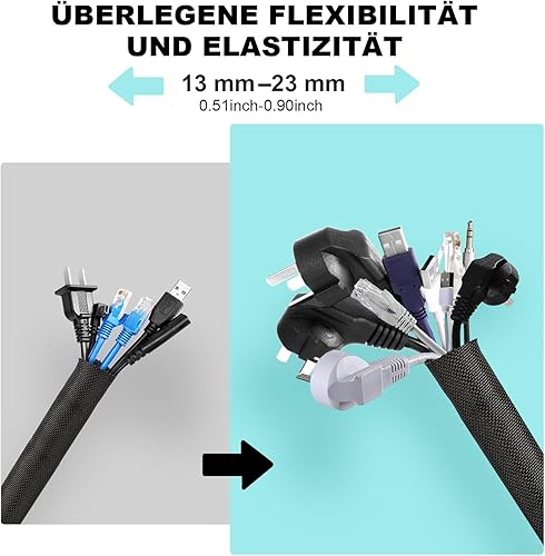 AGPTEK 3m Kabelschlauch, 20mm selbstschließend Kabelkanal, Flexibler Textilien Kabelmantel, Kabelmanagement für Schreibtisch, TV, Computer, PC, Kabelschutz für Hund, Katze, Schwarz - Cheap-Us