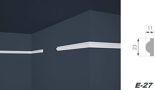 Marbet Deckenleisten aus Styropor XPS - Hochwertige Stuckleisten leicht & robust im modernen Design - (50 Meter Sparpaket E-27-11x23mm) Zierleisten - Cheap-Us