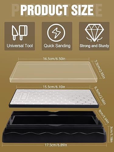 Doppelseitiger Diamant-Schleifstein, Kalolary Messerschärfer-Stein Waben-Oberflächenplatte mit rutschfester Basis für Scheren, Messer, Outdoor-Küchenschärfwerkzeuge (400/1000 Körnung, 150 x 63 mm) - Cheap-Us