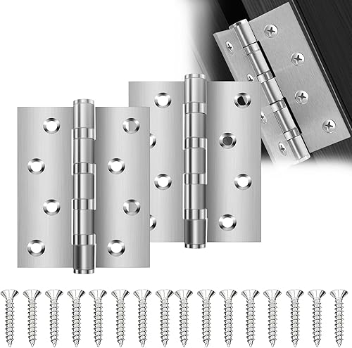 Xinlon 2 Stück Schwerlast Kugellagerscharniere 10cm, Türscharnier Silber Edelstahl Scharniere Scharnier mit Schrauben, Scharniere Klappbar Edelstahl für Zimmertür Klavier Küchenschrank Fenster - Cheap-Us