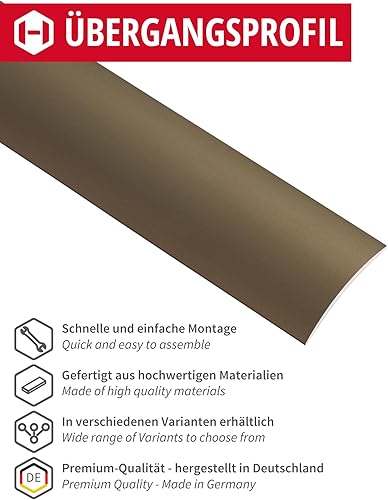 Gedotec Übergangsprofil Laminat - Vinyl Übergangs-Schiene selbstklebend Bodenprofil gewölbt | MADE IN GERMANY | Alu Schwarz eloxiert | Profil 30 x 1000 mm | 1 Stück - Ausgleichsprofil Aluminium - Cheap-Us