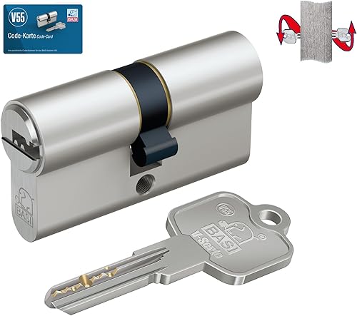 BASI | V55 Profil-Doppelzylinder 30/35 mm | Not- und Gefahrenfunktion | Zylinderschloss | 5 Wendeschlüssel & Codekarte | Bohrmuldenschlüssel | Pickingschutz & Anbohrschutz | Verschiedenschließend - Cheap-Us