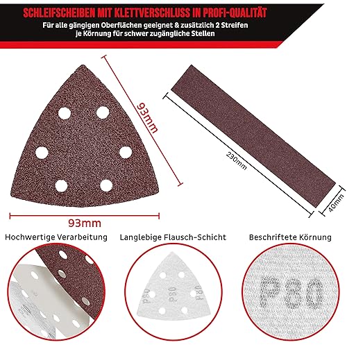 KSP-Tec│105 Stück Delta-Schleifdreiecke + 14 Schleifstreifen │93 x 93 x 93 mm │Deltaschleifer Schleifpapier Dreieckschleifer│Klett Schleifpads Multischleifer (93 x 93 x 93mm) - Cheap-Us