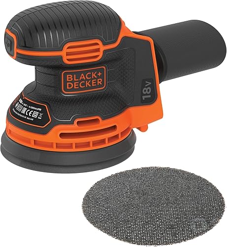 Black+Decker Akku-Exzenterschleifer / Schleifmaschine (18V, mit Staubfangbehälter, zum Schleifen/Polieren, ergonomische Multi-Positionsgriffflächen, Lieferung ohne Akku und Ladegerät), Schwarz, Orange - Cheap-Us