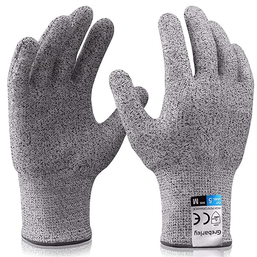 Grebarley Schnittschutzhandschuhe,Arbeitshandschuhe,Küchen Handschuhe,Level 5 Schutz,Lebensmittelecht,EN388 Zertifiziert,Gestrickt Handschuhe für Gartenbau/Baustelle/Küche (M, 1Paar) - Cheap-Us