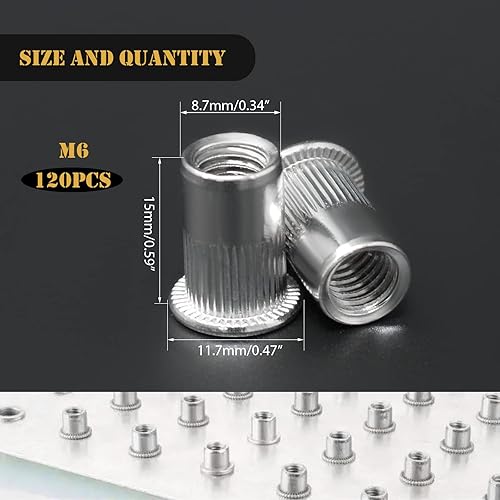 Wkmamo 120 Pcs M8 Rivet Nuts,304 Stainless Steel Threaded Rivetnut Insert Nutsert,Flat Head Threaded Rivetnut Insert Rivnut Assortment Kit - Cheap-Us