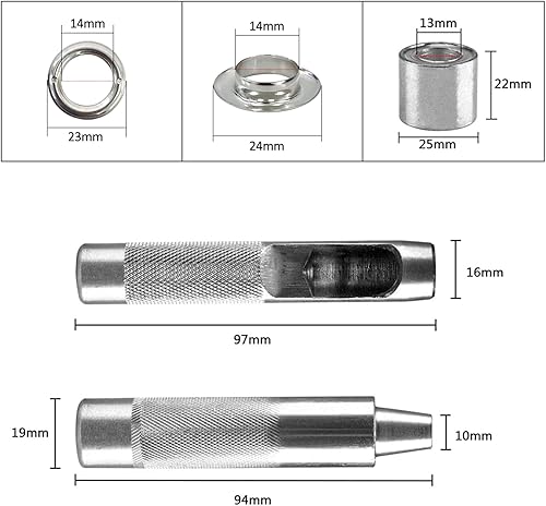 Grommet Werkzeug Kit 14 mm Tülle Ösen Scheiben Ösenzange Set 120 Stück Grommet Einstell Werkzeug und 120 Stück Grommet Ösen mit Aufbewahrungsbox - Cheap-Us