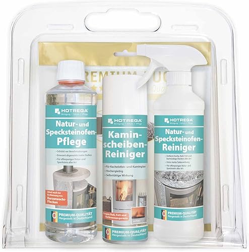 HOTREGA Natur- und Specksteinofen-Pflegeset, Reiniger, Pflege, Kaminscheibenreiniger, Microfasertuch - Cheap-Us